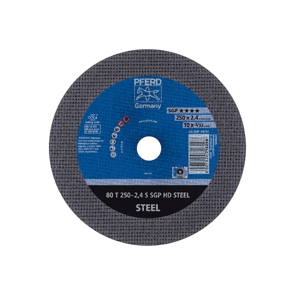 Pferd Abrasive Cut-Off Wheel, 10 in Dia, 3/32 in Thick, 5/8 in Arbor Hole Size, Aluminum oxide A, 36 Grit 66113 - main